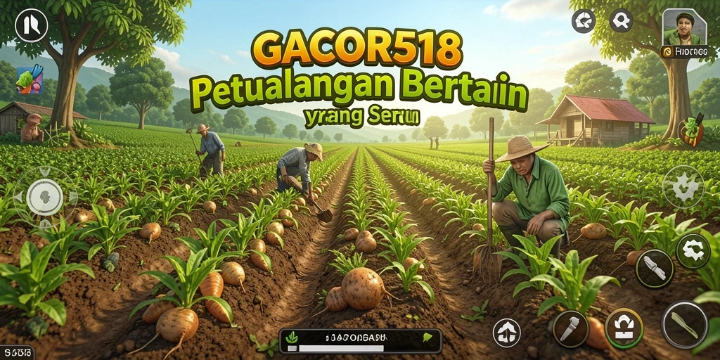 Tampilan gameplay GACOR518 menampilkan petak pertanian yang luas dan hewan-hewan yang menggemaskan.