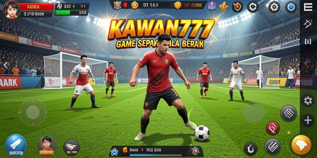 Screenshot KAWAN777 menunjukkan aksi permainan sepak bola yang menegangkan.