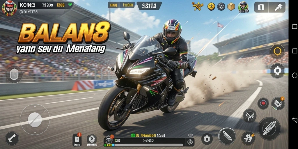 Tampilan gameplay KOIN138 dengan aksi balapan motor yang mendebarkan.