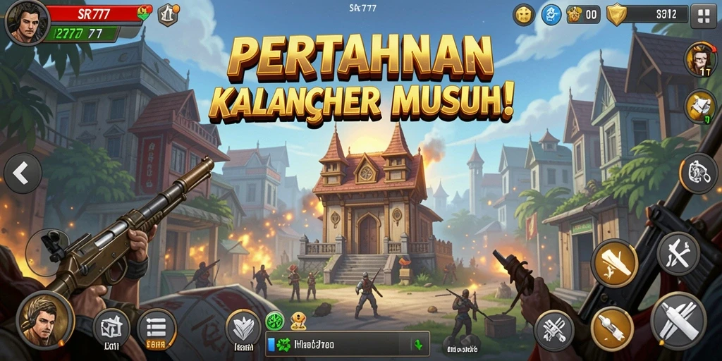 Tampilan gameplay menawan dan menegangkan dari SR777 saat mempertahankan menara.
