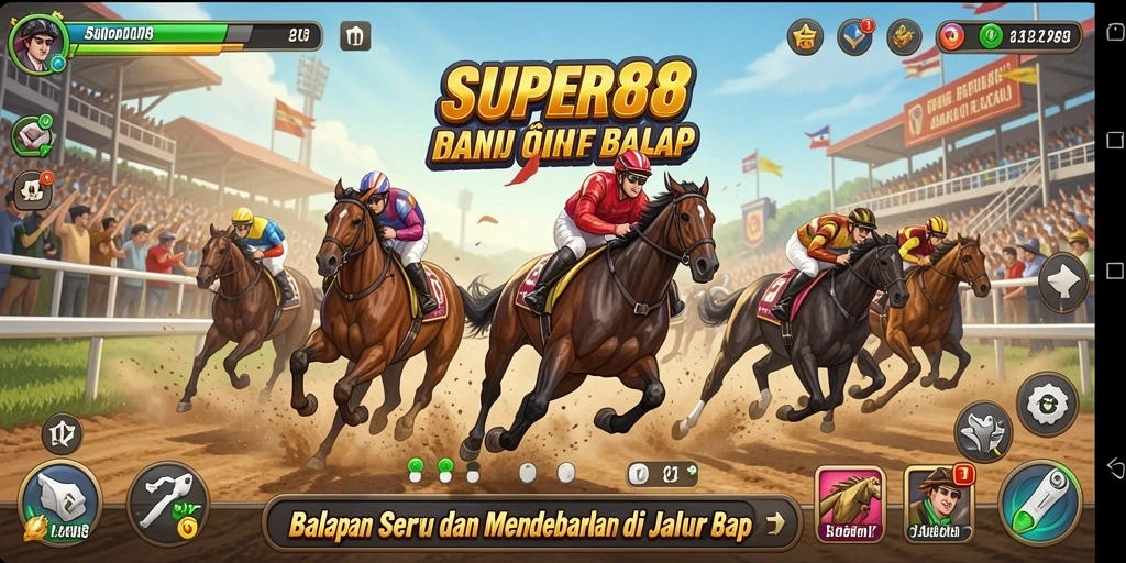 Tampilan gameplay SUPER88 dengan aksi balapan yang mendebarkan.