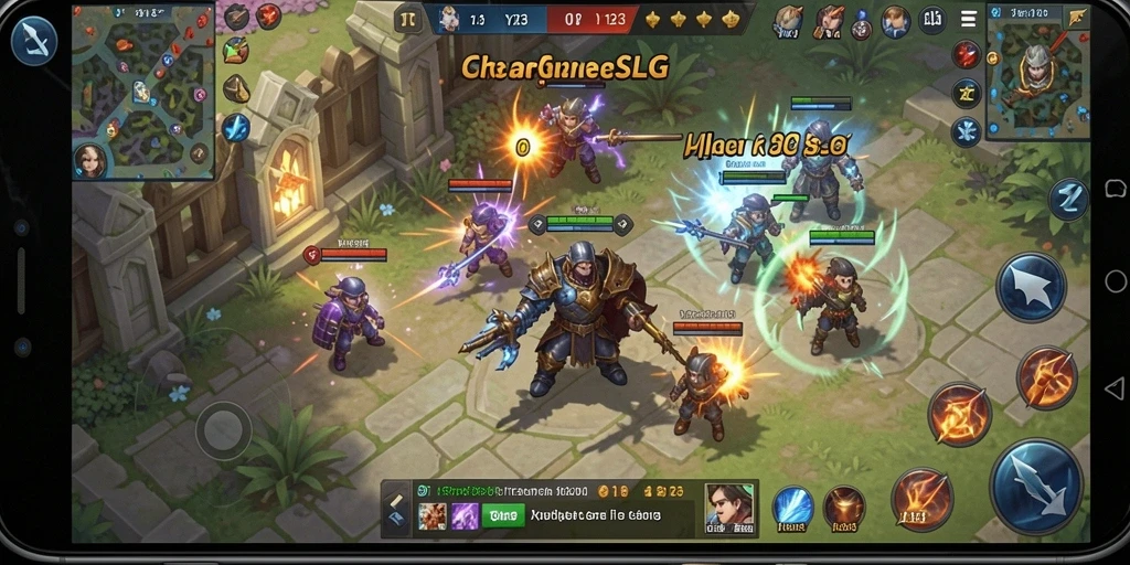 Tangkapan layar utama YY123 menampilkan pertempuran epik dalam gameplay SLG.